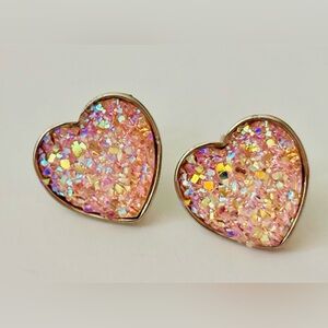 Cotton Candy Crush — Trio of Heart Druzy Stud Earrings